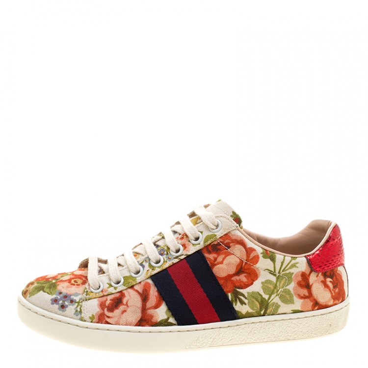 Gucci For Net A Porter Floral Printed Canvas New Ace Low Top Sneakers Size 35 | TLC