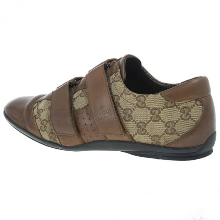 Pre Owned Gucci Guccissima Canvas and Leather Velcro Sneakers Size 43.5