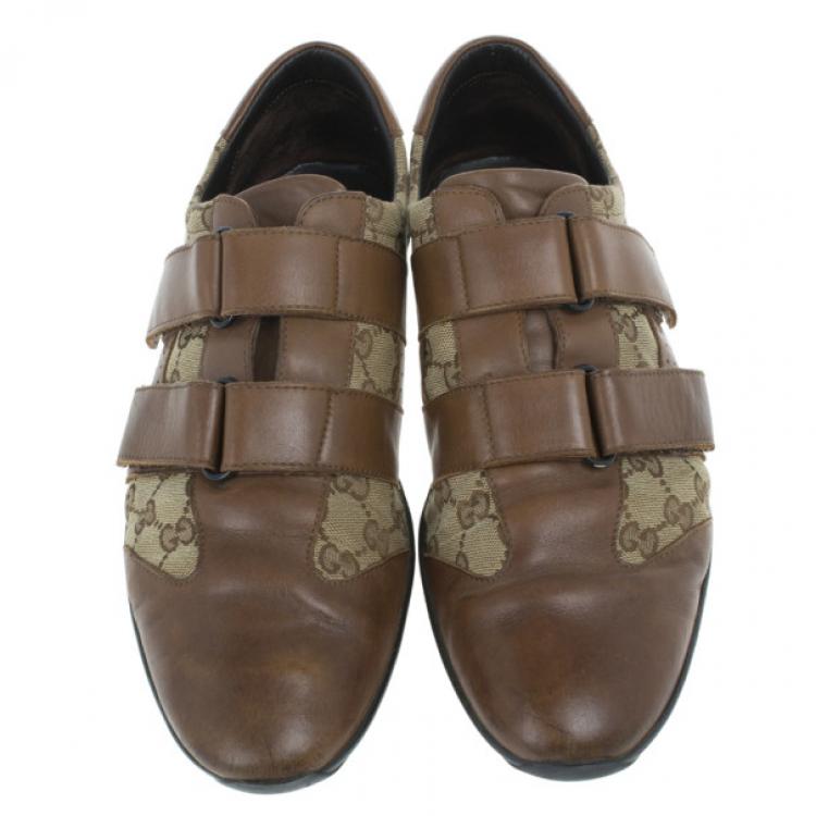 Pre Owned Gucci Guccissima Canvas and Leather Velcro Sneakers Size 43.5