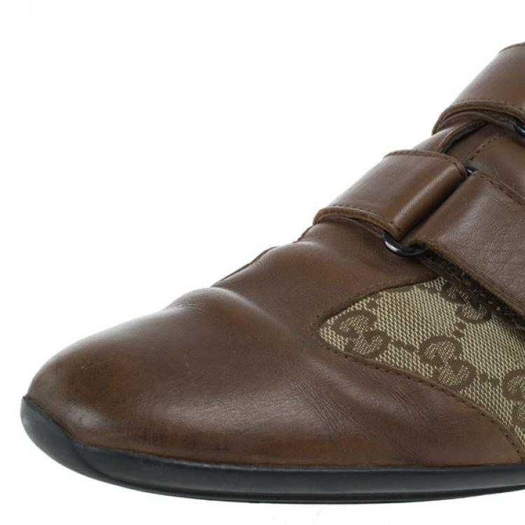 Pre Owned Gucci Guccissima Canvas and Leather Velcro Sneakers Size 43.5