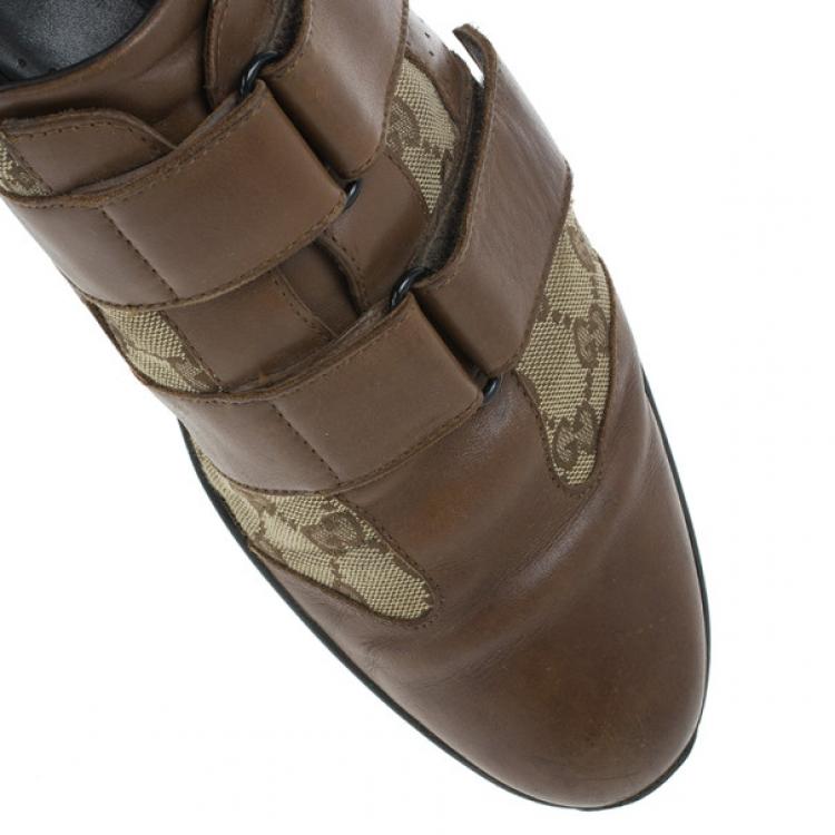 Pre Owned Gucci Guccissima Canvas and Leather Velcro Sneakers Size 43.5