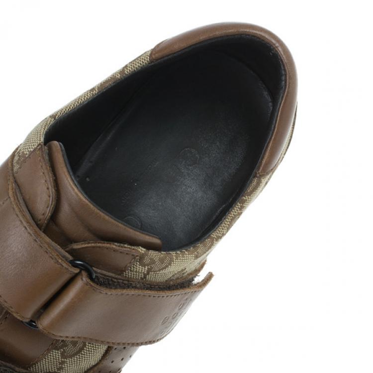 Pre Owned Gucci Guccissima Canvas and Leather Velcro Sneakers Size 43.5