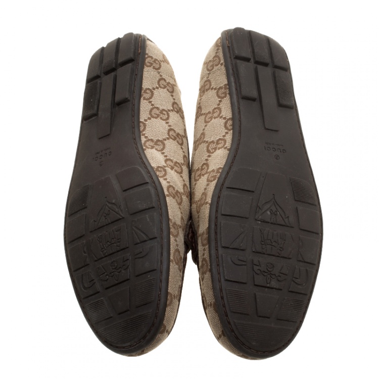 Pre Owned Gucci Beige GG Canvas Horsebit Loafers Size 37.5
