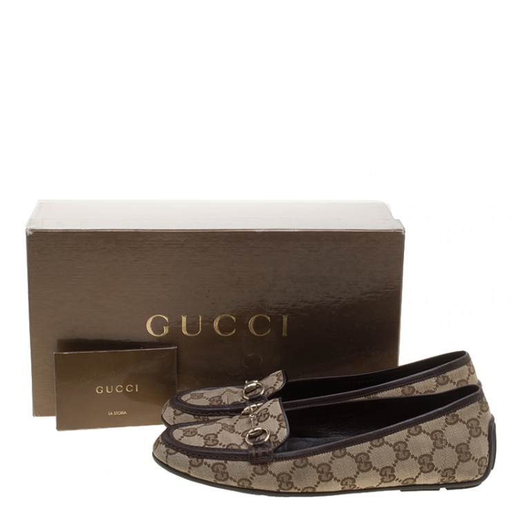 Pre Owned Gucci Beige GG Canvas Horsebit Loafers Size 37.5