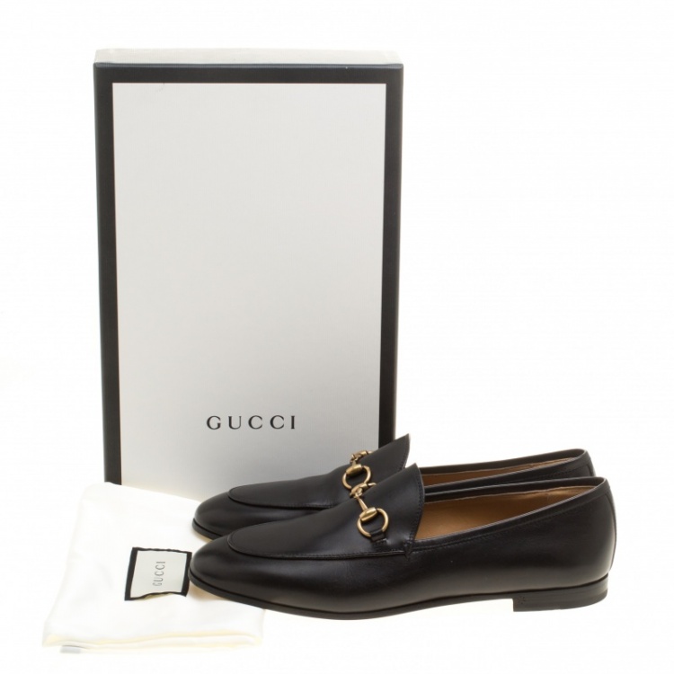 Pre Owned Gucci Black Leather Jordaan Horsebit Loafers Size 38.5