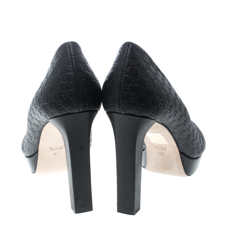 Gucci Black Microguccissima Leather Peep Toe Platform Pumps Size 40 Gucci Tlc