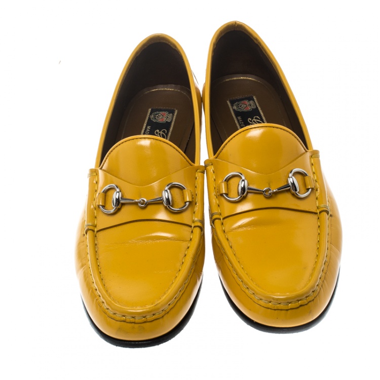 Pre Owned Gucci Yellow Leather 1953 Horsebit Loafers Size 38