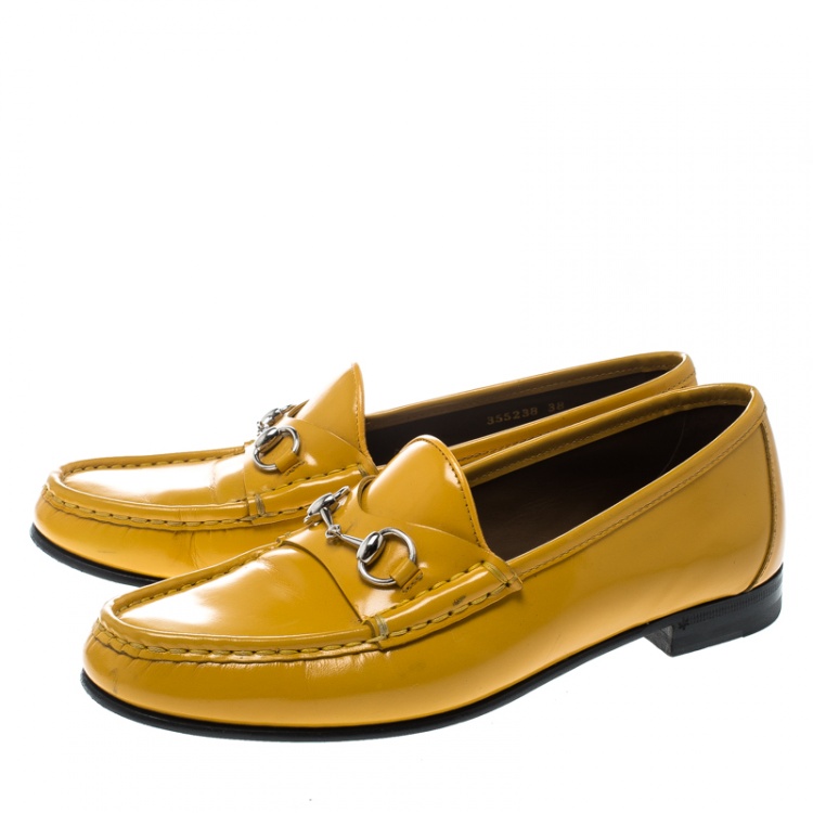 Pre Owned Gucci Yellow Leather 1953 Horsebit Loafers Size 38