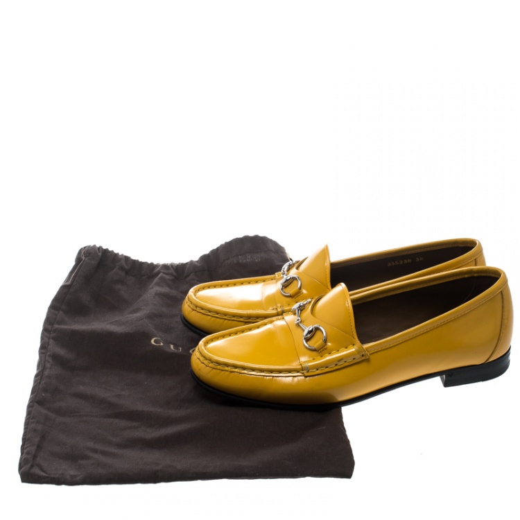Pre Owned Gucci Yellow Leather 1953 Horsebit Loafers Size 38