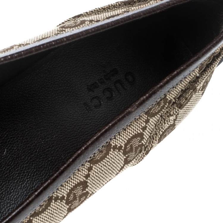Pre Owned Gucci Beige/Brown GG Canvas and Leather Web Bow Detail Loafers Size 38