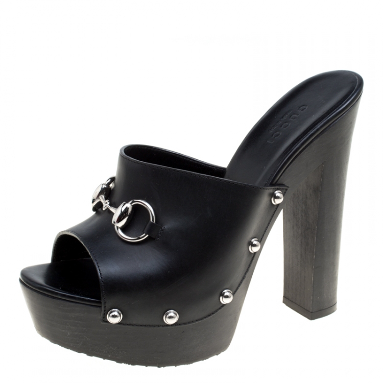 Gucci Black Leather Morena Horsebit Platform Mules Size  Gucci | TLC