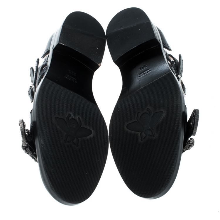 Pre Owned Gucci Black Perforated Leather Queercore Brogues Size 39.5