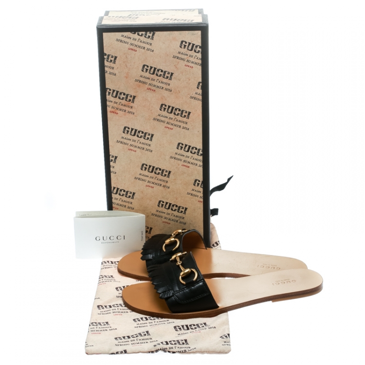 gucci fringe leather horsebit slide