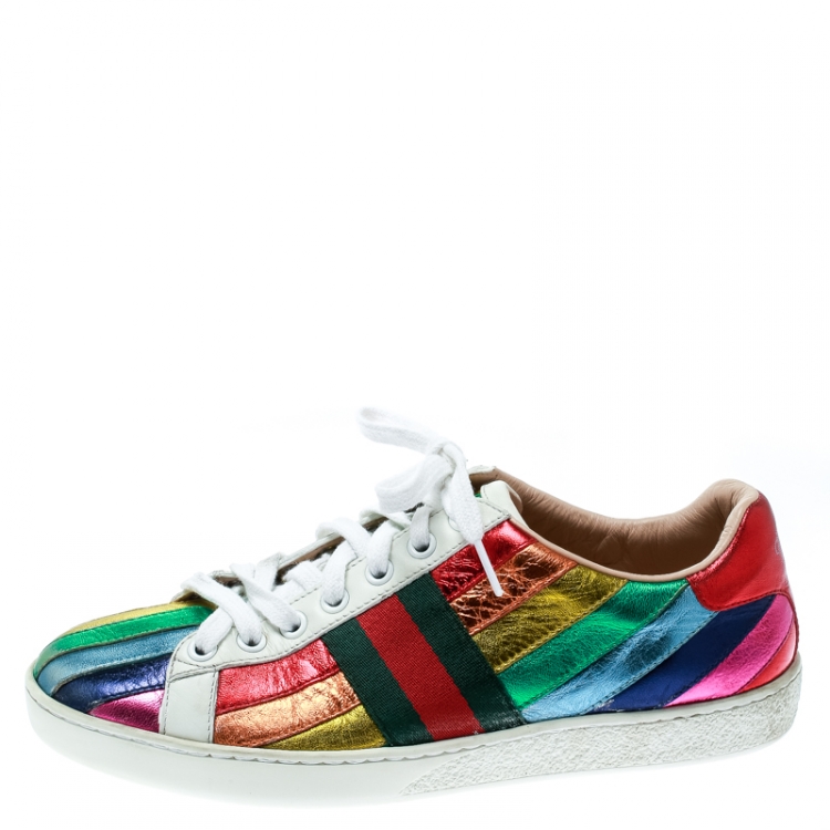Pil Lab Great Barrier Reef Gucci Multicolor Leather Rainbow Lace Up Sneakers Size 36 Gucci | TLC