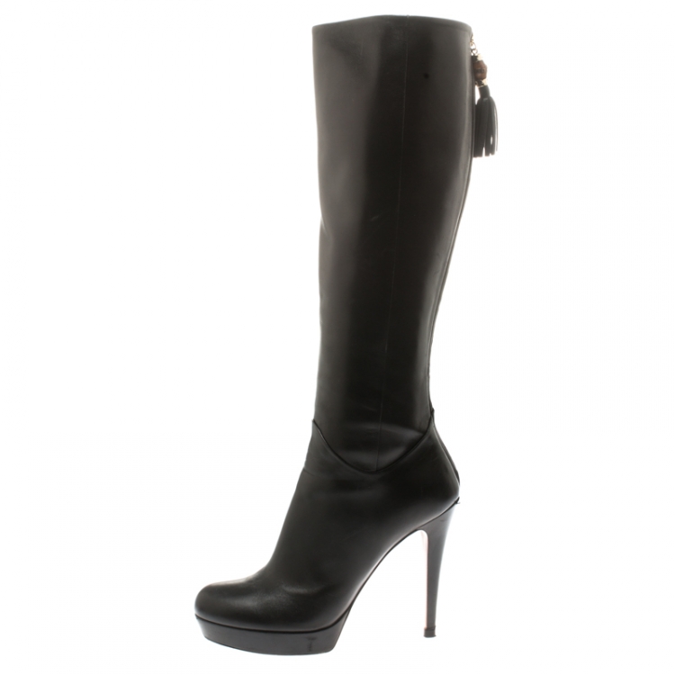 Gucci Black Leather Bamboo Tassel Knee Length Platform Boots Size  Gucci  | TLC