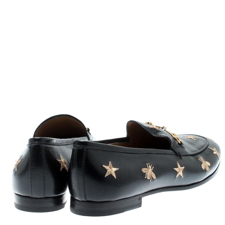 Pre Owned Gucci Black Leather Jordaan Horsebit Embroidered Loafers Size 40.5