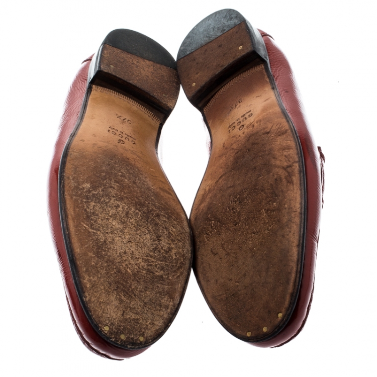 Pre Owned Gucci Red Leather 1953 Horsebit Loafers Size 37.5