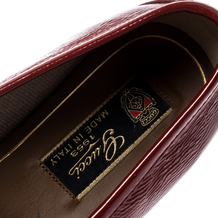 Pre Owned Gucci Red Leather 1953 Horsebit Loafers Size 37.5