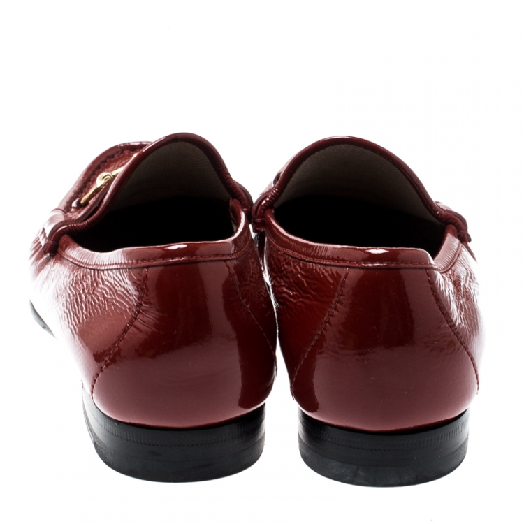 Pre Owned Gucci Red Leather 1953 Horsebit Loafers Size 37.5