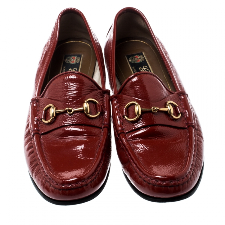 Pre Owned Gucci Red Leather 1953 Horsebit Loafers Size 37.5