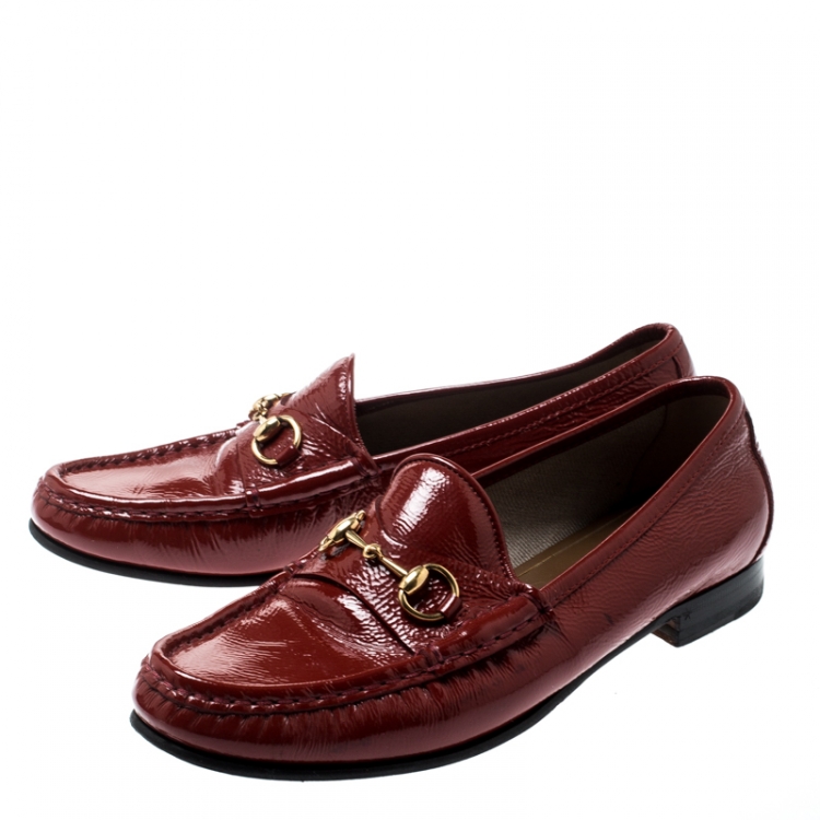 Pre Owned Gucci Red Leather 1953 Horsebit Loafers Size 37.5