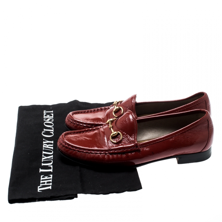 Pre Owned Gucci Red Leather 1953 Horsebit Loafers Size 37.5