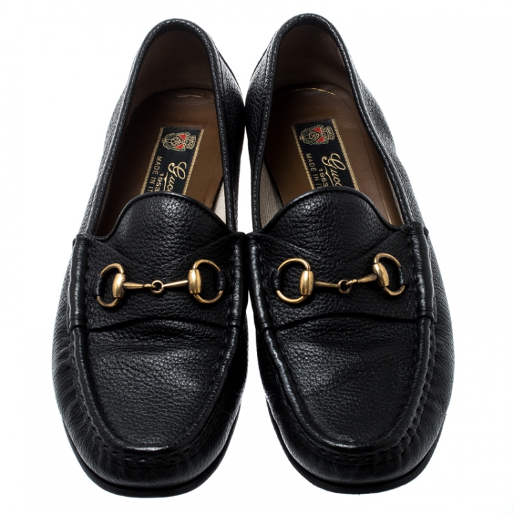 Pre Owned Gucci Black Leather 1953 Horsebit Loafers Size 37