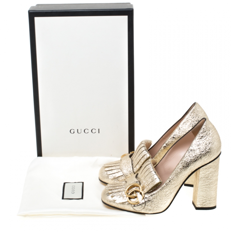 gucci gold block heels