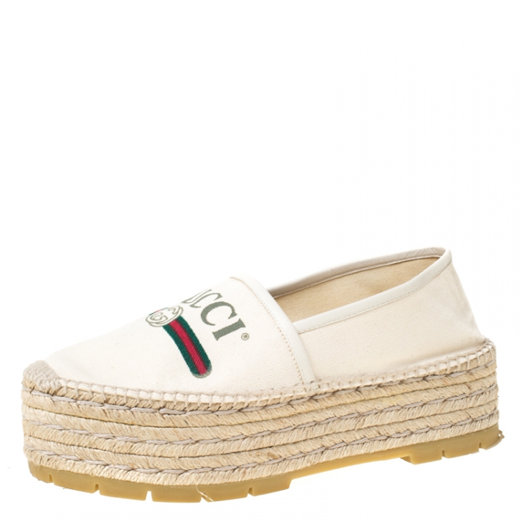 White canvas platform women's espadrilles Clearance