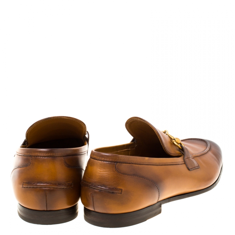 Pre Owned Gucci Brown Leather Betis Glamour Horsebit Loafers Size 43