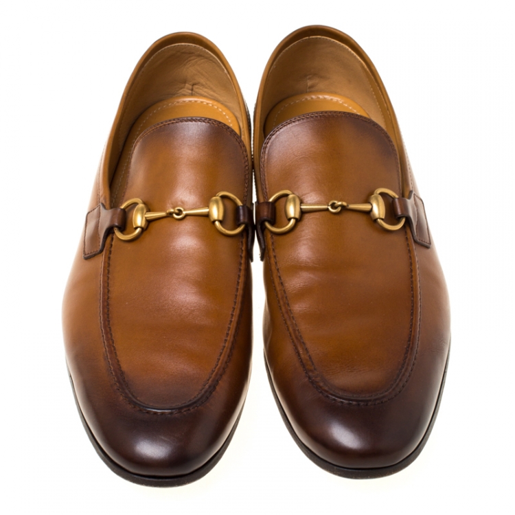 Pre Owned Gucci Brown Leather Betis Glamour Horsebit Loafers Size 43