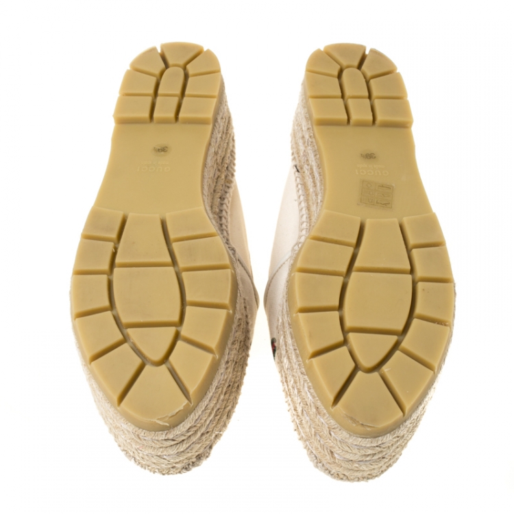 Pre Owned Gucci Off White Canvas Logo Platform Espadrilles Size 39.5