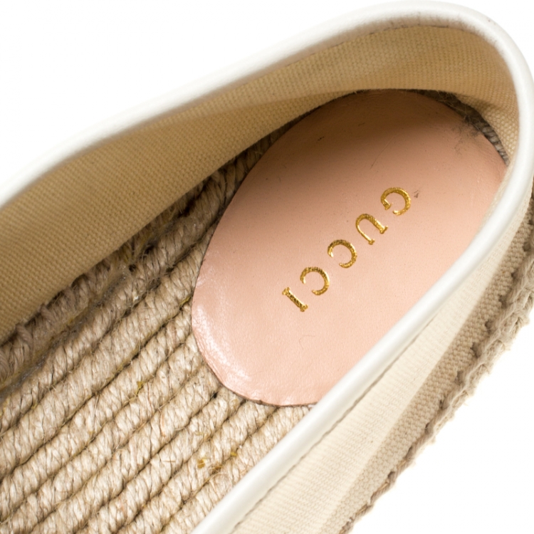 Pre Owned Gucci Off White Canvas Logo Platform Espadrilles Size 39.5
