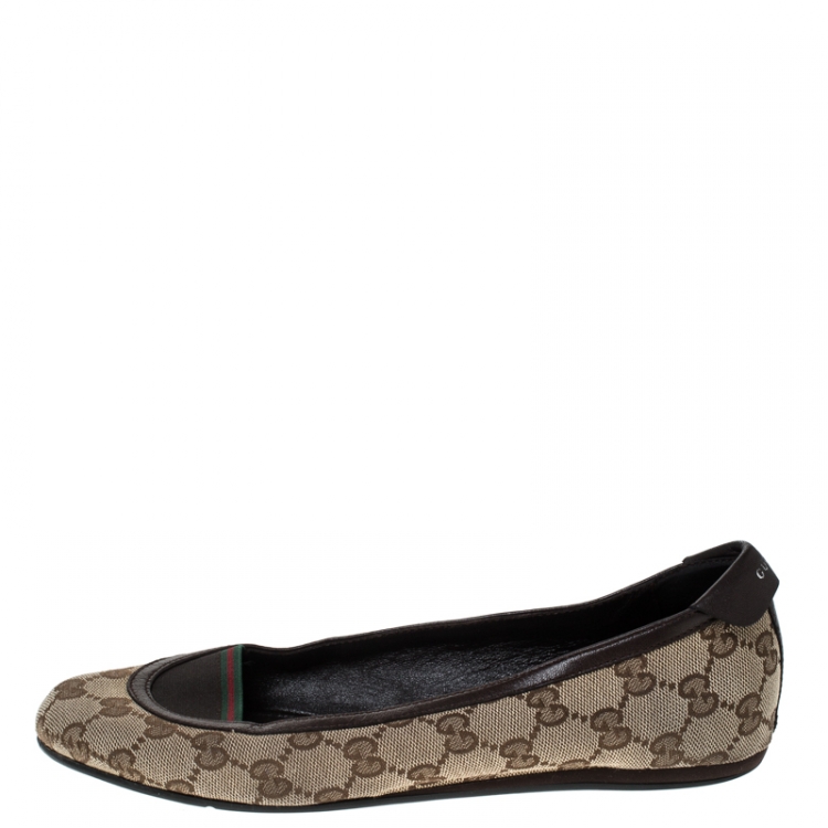 Women's GG slingback ballet flat in beige and ebony canvas