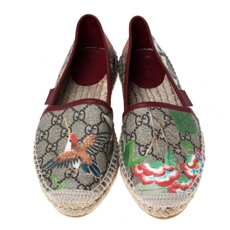 Pre Owned Gucci Beige GG Supreme Blooms Printed Canvas Espadrilles Size 35