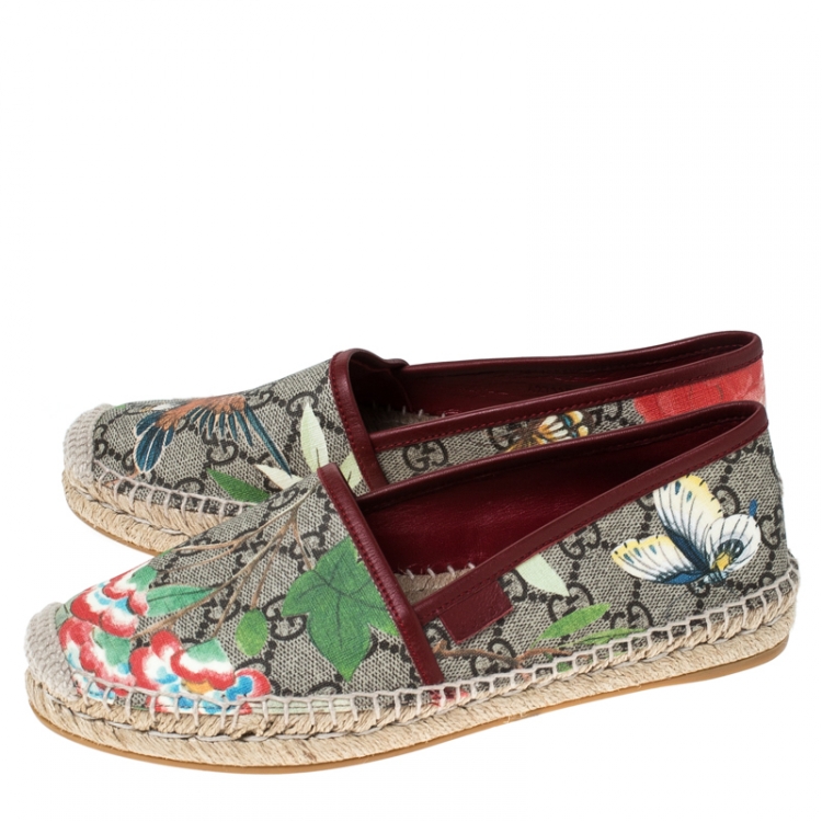 Pre Owned Gucci Beige GG Supreme Blooms Printed Canvas Espadrilles Size 35