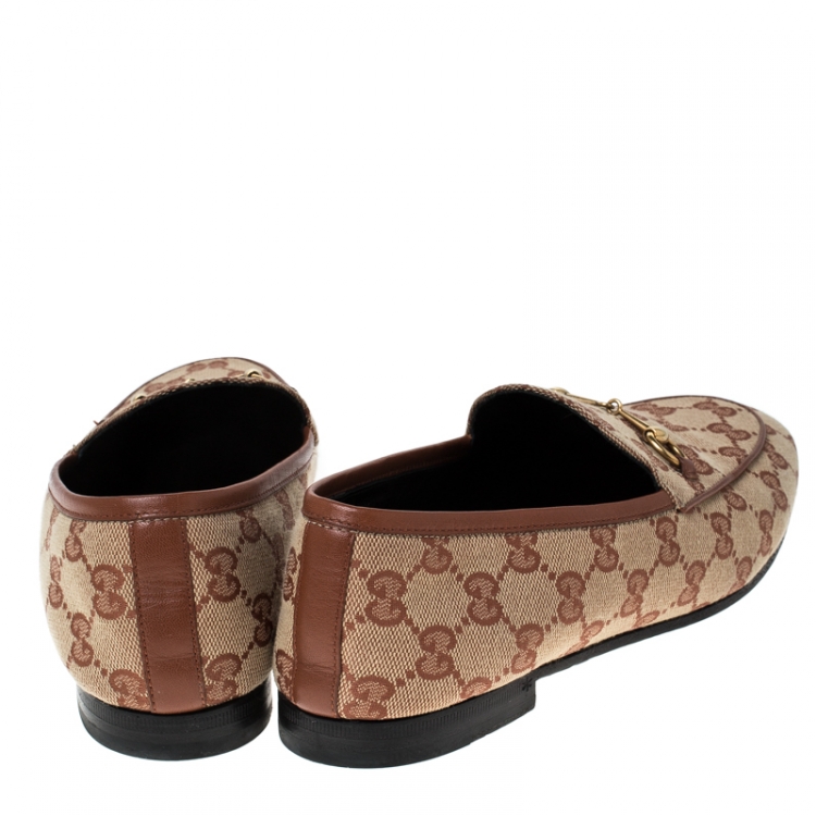 Pre Owned Gucci Beige GG Canvas Jordaan Horsebit Loafers Size 39.5
