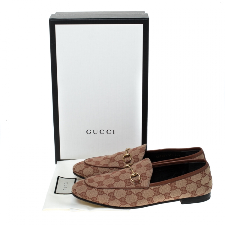 Pre Owned Gucci Beige GG Canvas Jordaan Horsebit Loafers Size 39.5