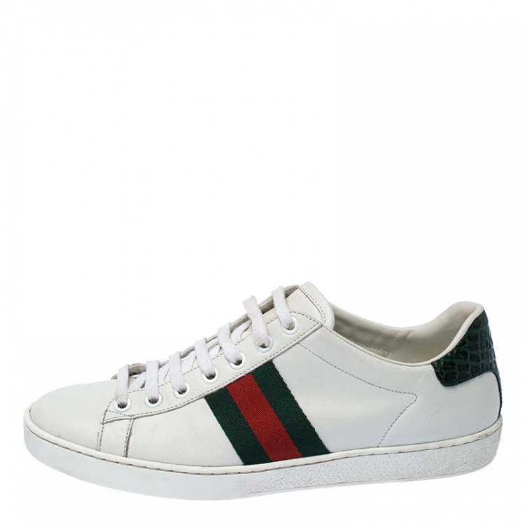White Leather Ace Web Detail Lace Sneakers Size 37 Gucci TLC