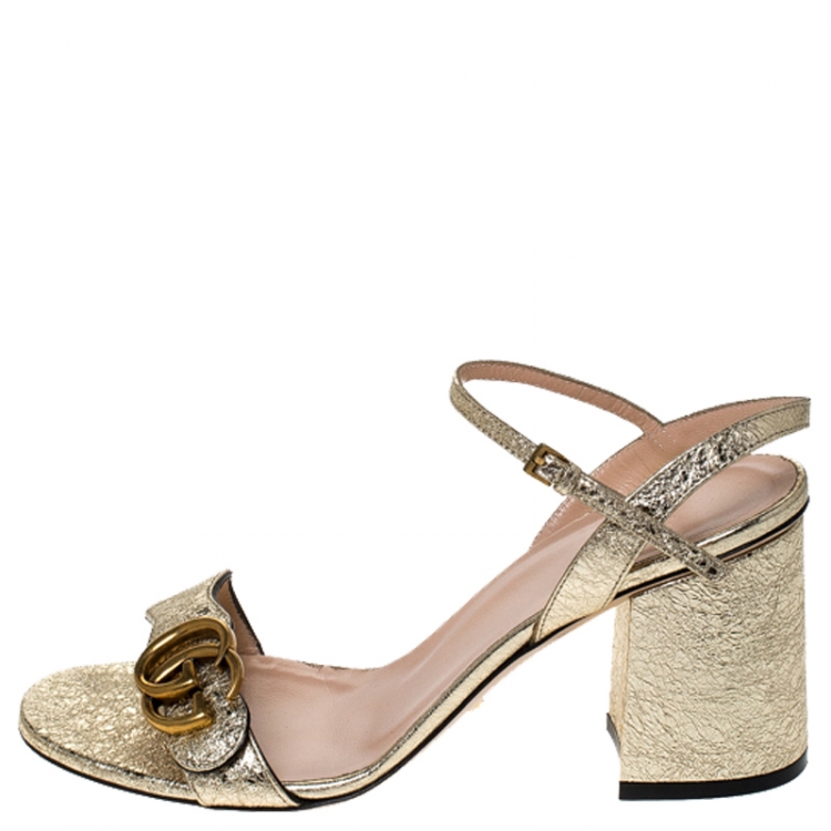 Buy Gold Tarifa Leather Platform Heels by OROH Online at Aza Fashions.