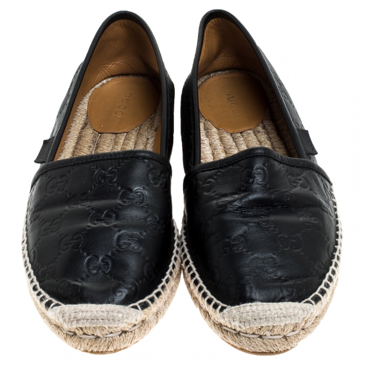 Pre Owned Gucci Black Guccissima Leather Pilar Espadrille Loafers Size 39