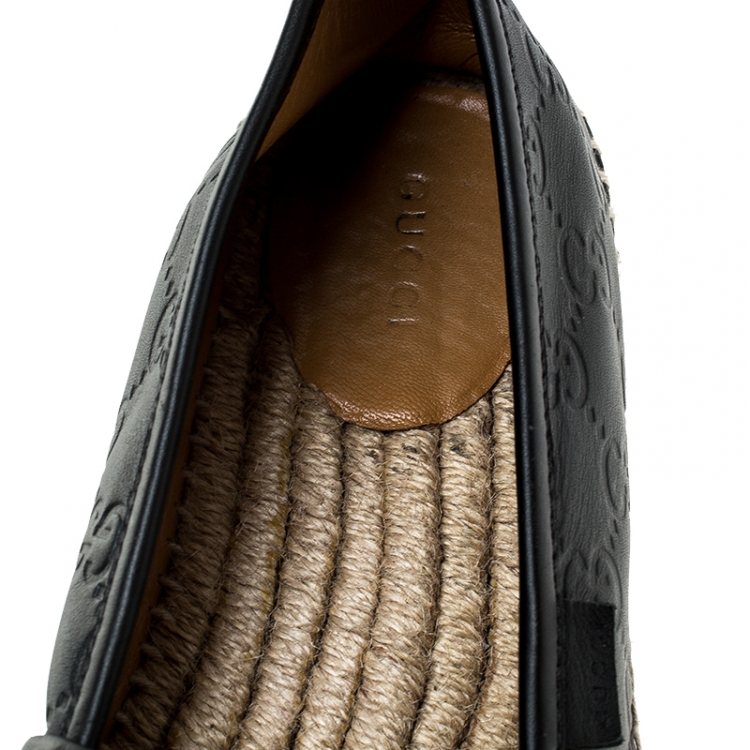 Pre Owned Gucci Black Guccissima Leather Pilar Espadrille Loafers Size 39