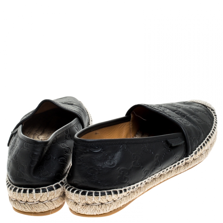 Pre Owned Gucci Black Guccissima Leather Pilar Espadrille Loafers Size 39