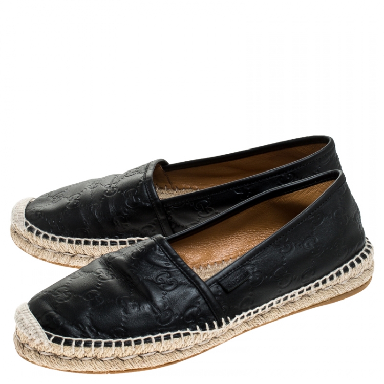 Pre Owned Gucci Black Guccissima Leather Pilar Espadrille Loafers Size 39