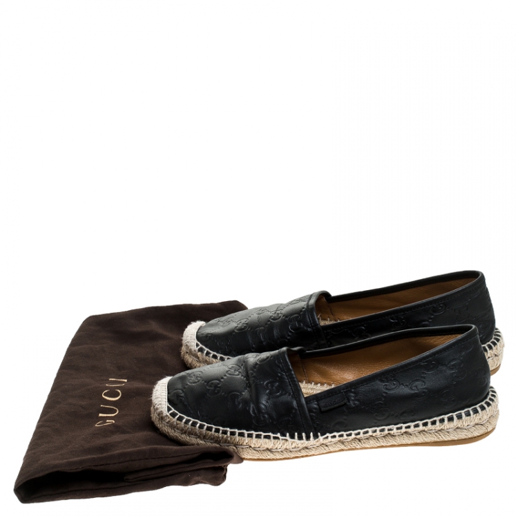 Pre Owned Gucci Black Guccissima Leather Pilar Espadrille Loafers Size 39