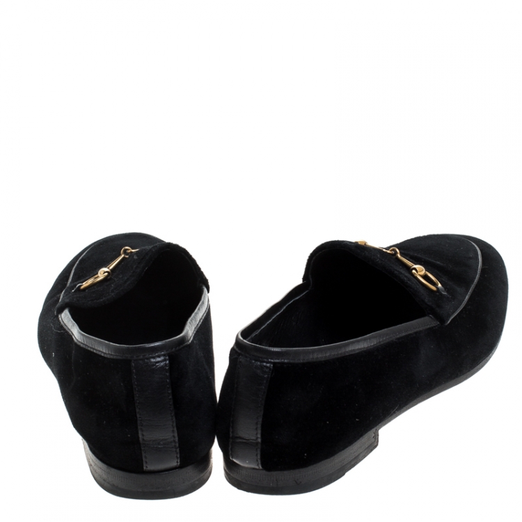 Pre Owned Gucci Black Velvet Jordaan Horsebit Loafers Size 37.5