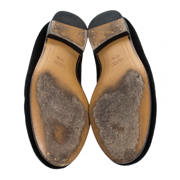 Pre Owned Gucci Black Velvet Jordaan Horsebit Loafers Size 37.5