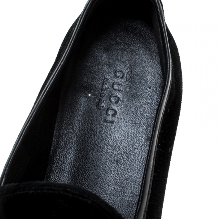 Pre Owned Gucci Black Velvet Jordaan Horsebit Loafers Size 37.5