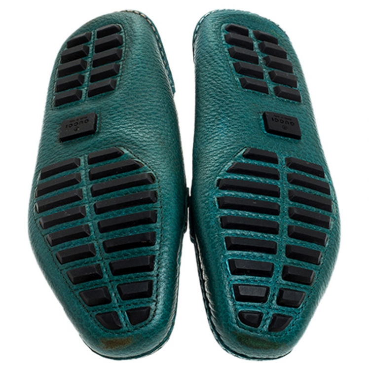 Pre Owned Gucci Blue Leather Horsebit Slip On Loafers Size 39