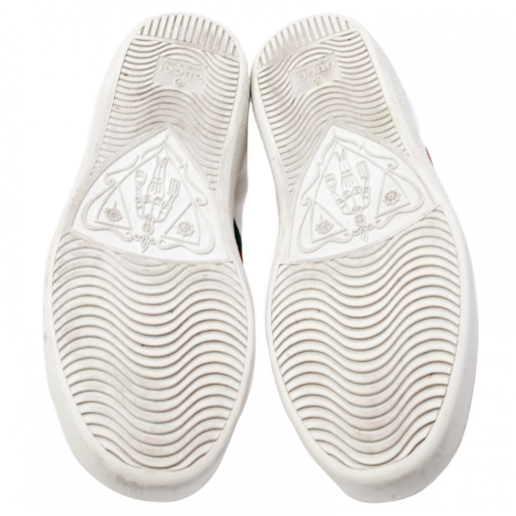 مملوكة مسبقًا Gucci White Leather Ace Web Heart Detail Lace Up Sneaker Size 35.5